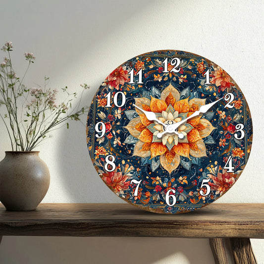 Horloge Murale Design  Mandala Floral Bohémien Coloré