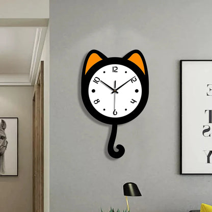 Horloge Murale Silencieuse  Style Chat Moderne Balancier