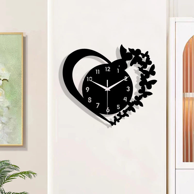 Horloge Coeur  Design Acrylique Silencieuse Sans Cadre