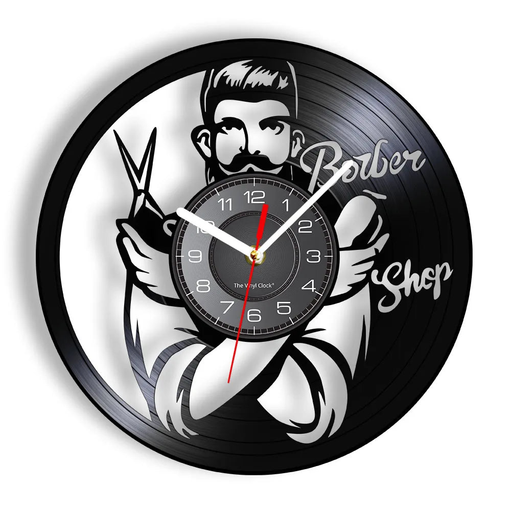 Horloge À Engrenage    Vinyle Design Style Barber Shop
