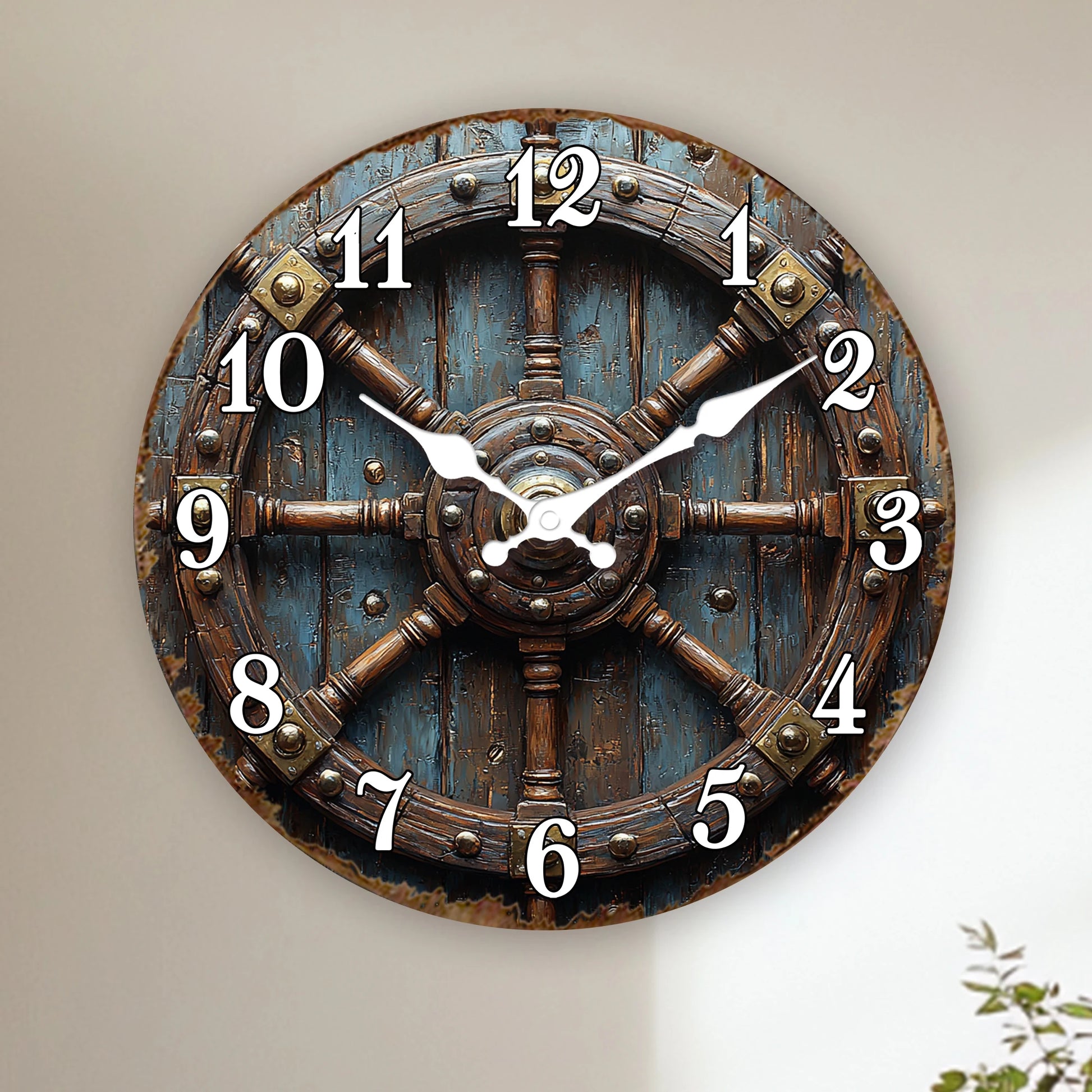 Horloge Murale Vintage  Roue de Navire Déco Nautique