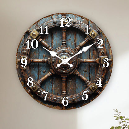 Horloge Murale Vintage  Roue de Navire Déco Nautique