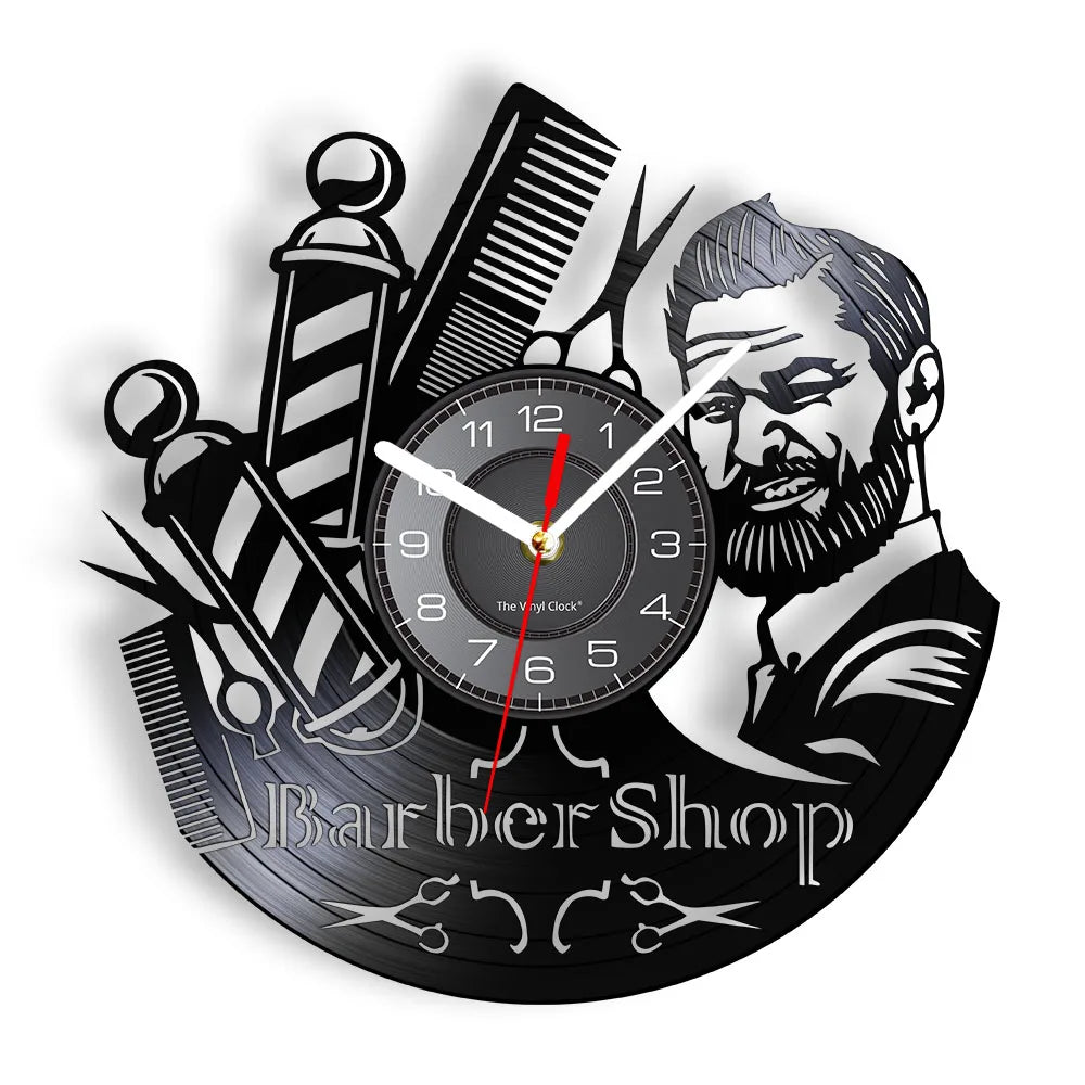 Horloge À Engrenage    Vinyle Design Style Barber Shop