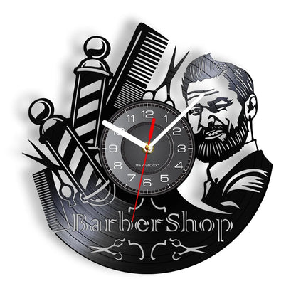 Horloge À Engrenage    Vinyle Design Style Barber Shop