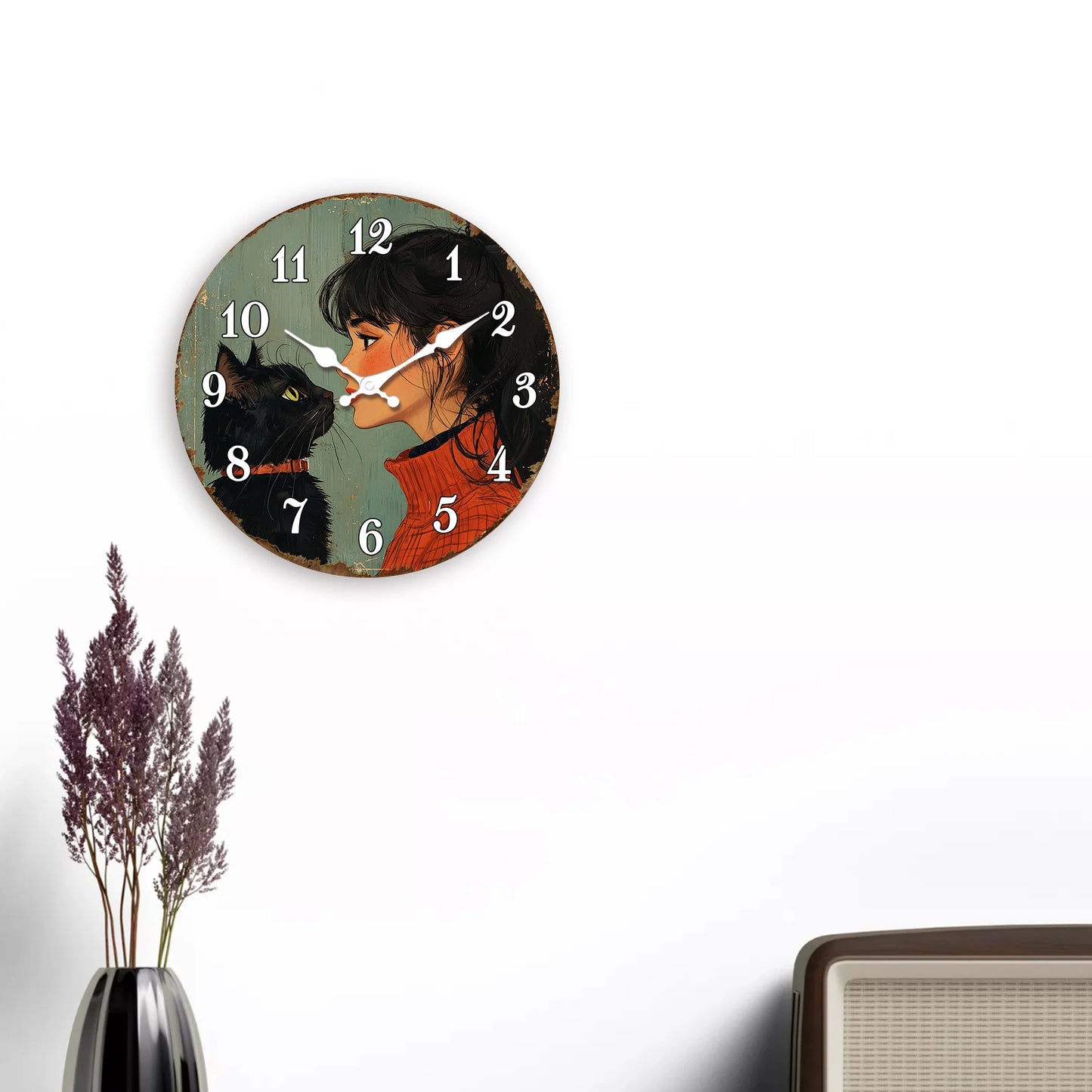 Horloge Chat Noir  Art Vintage