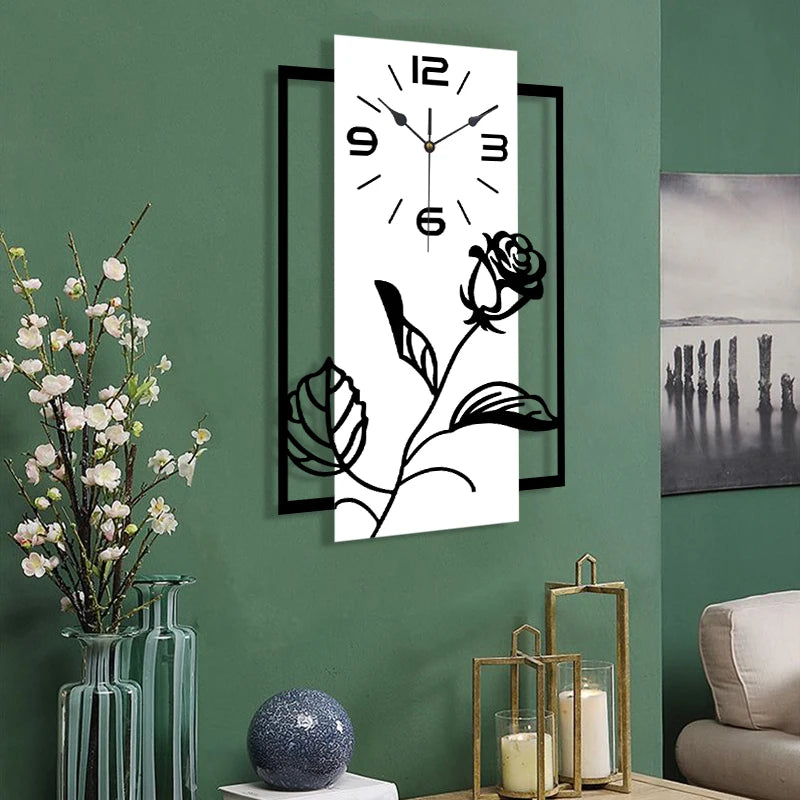 Horloge Murale SilencieuseStyle Art Moderne Motif Rose