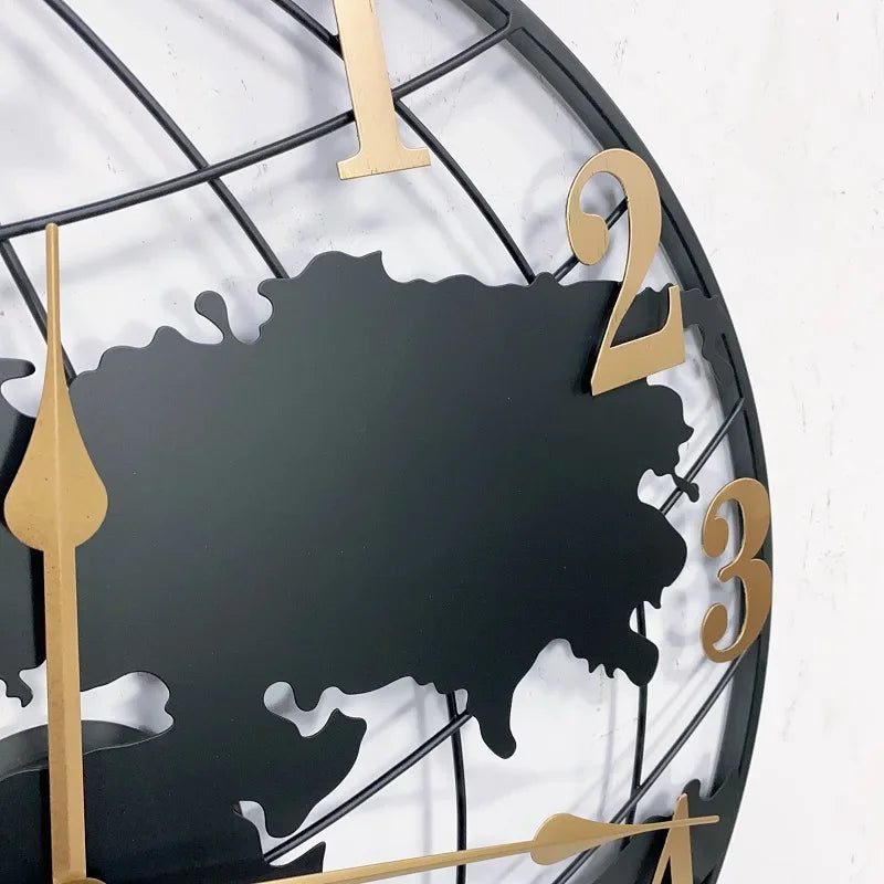 Grande Horloge Murale  Carte du Monde Métal 60cm