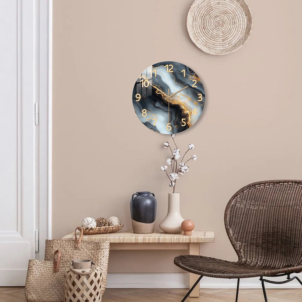 Horloge Murale Bois Design Originale – Marbre Noir et Or
