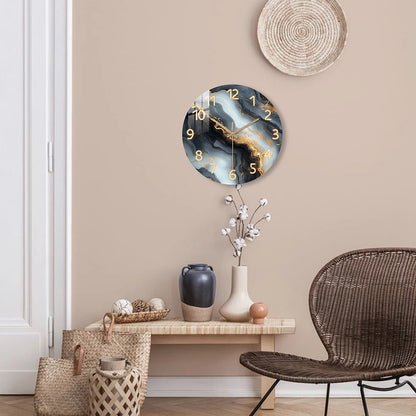 Horloge Murale Bois Design Originale – Marbre Noir et Or