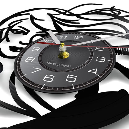 Horloge Murale RétroVinyle Noir Coiffure Stylistes