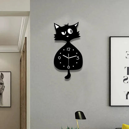 Horloge Chat Silencieuse avec Queue Mobile et Design Amusant