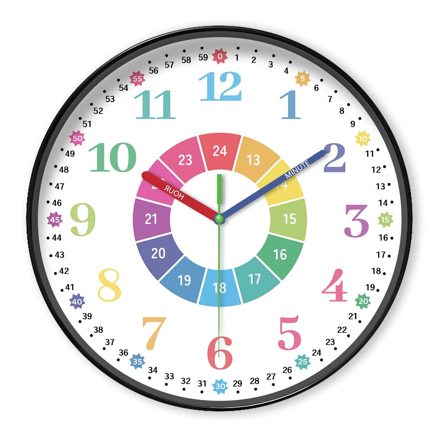 Horloge Enfant  Apprentissage Analogique Chiffres et Aiguilles Colorés