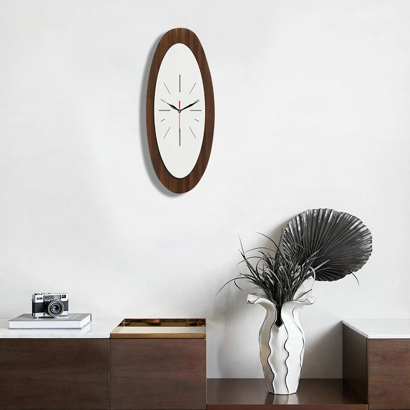 Horloge Murale BoisDesign Ovale Grain de Bois Style Moderne
