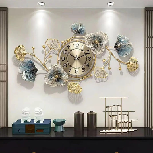 Horloge Murale en Métal  Feuille de Ginkgo Grand Format