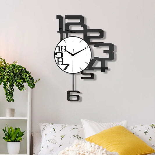 Horloge Murale SilencieuseDesign Créatif en Métal Noir
