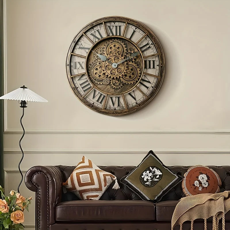 Horloge Murale IndustrielleEngrenages Réels et Chiffres Romains