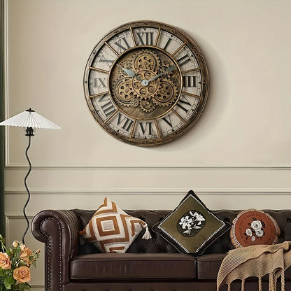 Horloge Murale IndustrielleEngrenages Réels et Chiffres Romains