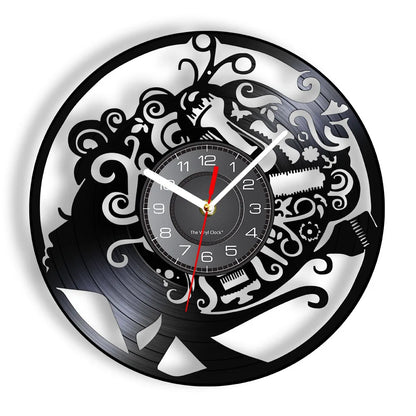 Horloge Murale RétroVinyle Noir Coiffure Stylistes