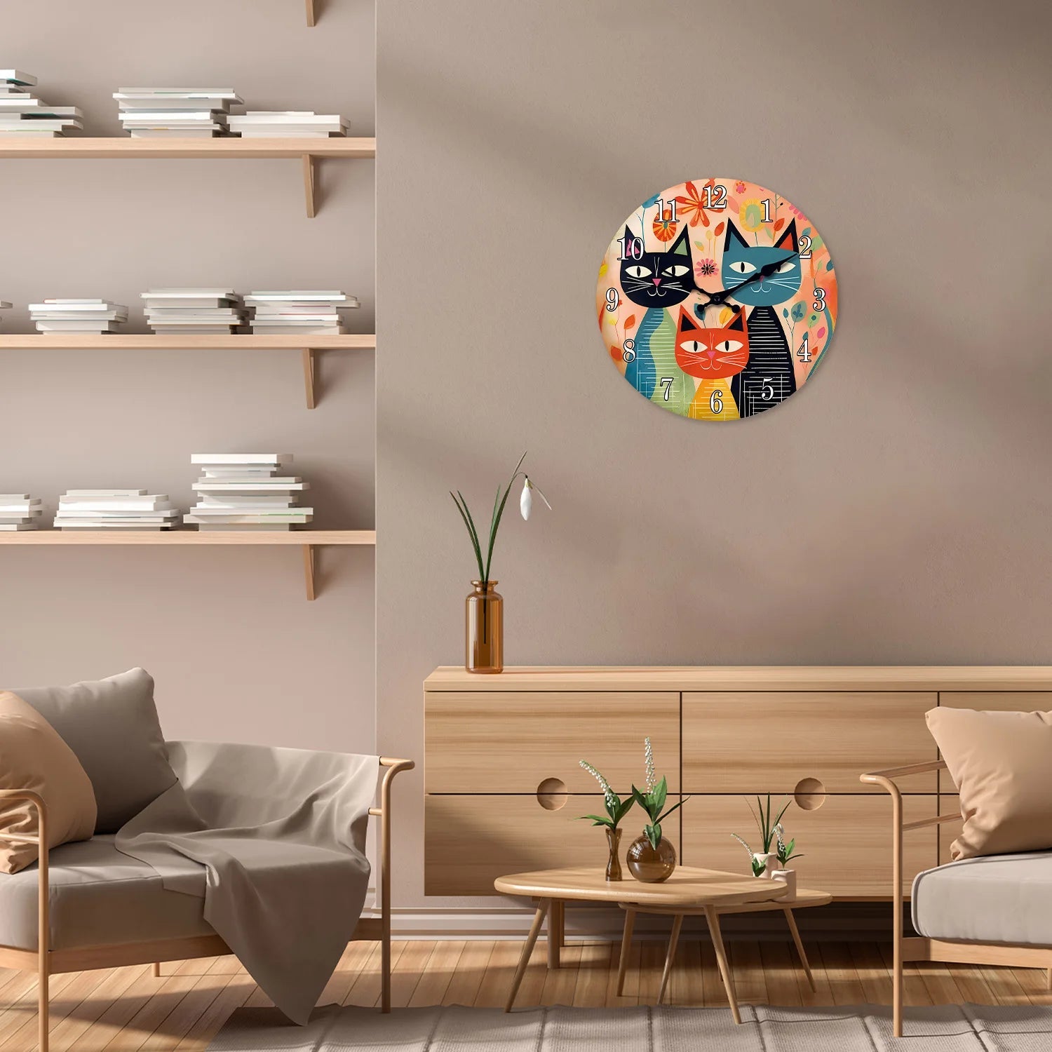 Horloge Chat Famille de Chats Vintage en Bois — vue 2