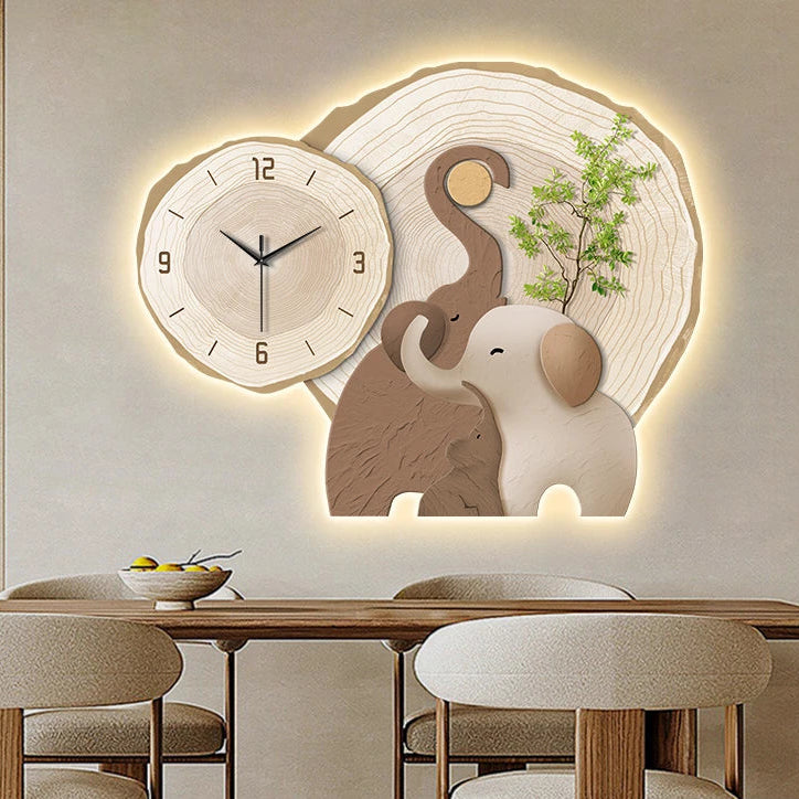 Horloge Murale Silencieuse  Éléphant LED Moderne Multi-Panel