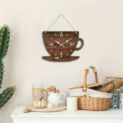 Horloge Murale Silencieuse  Bois Forme Tasse de Café