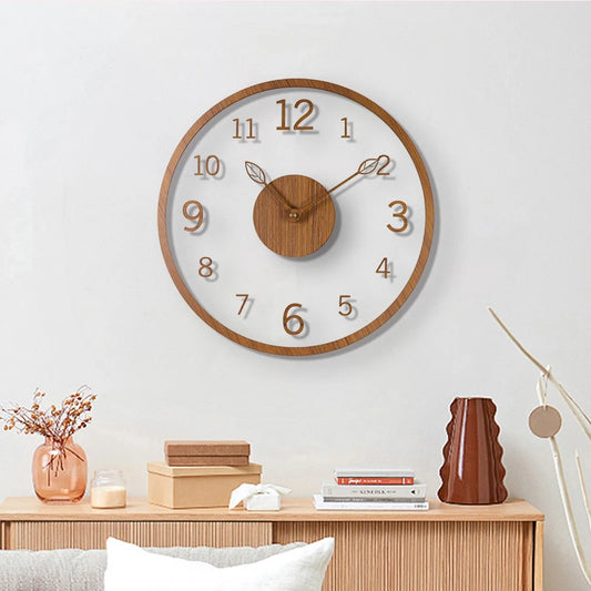 Horloge Murale Silencieuse  Bois Grain Minimaliste Feuille Arbre