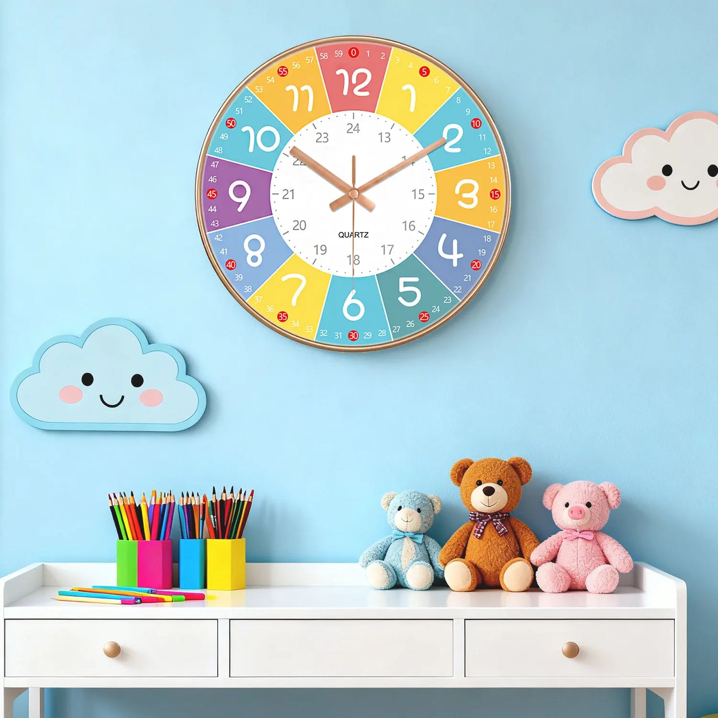 Horloge Murale Silencieuse  Éducation Enfant Non Ticking