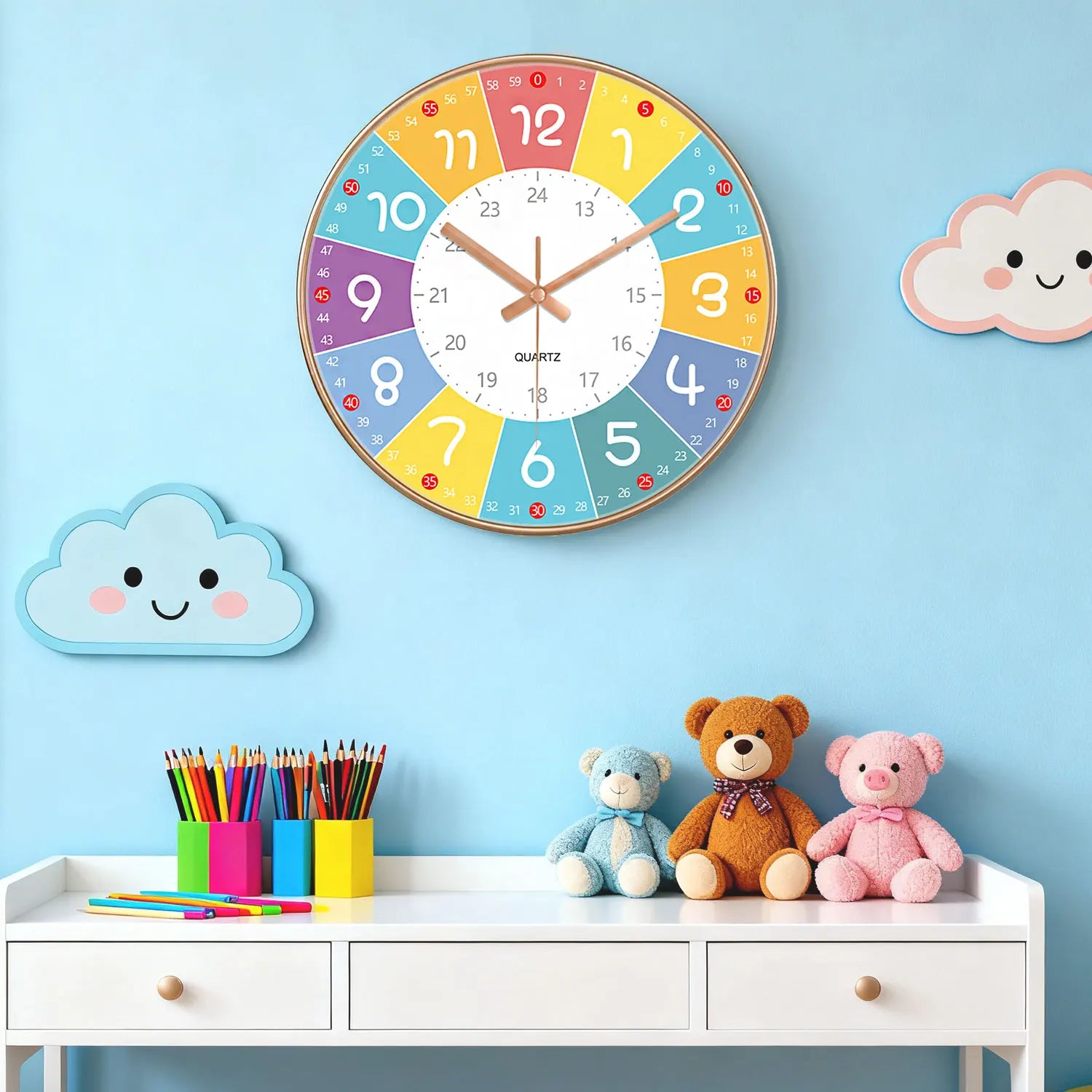 Horloge Murale Silencieuse  Éducation Enfant Non Ticking