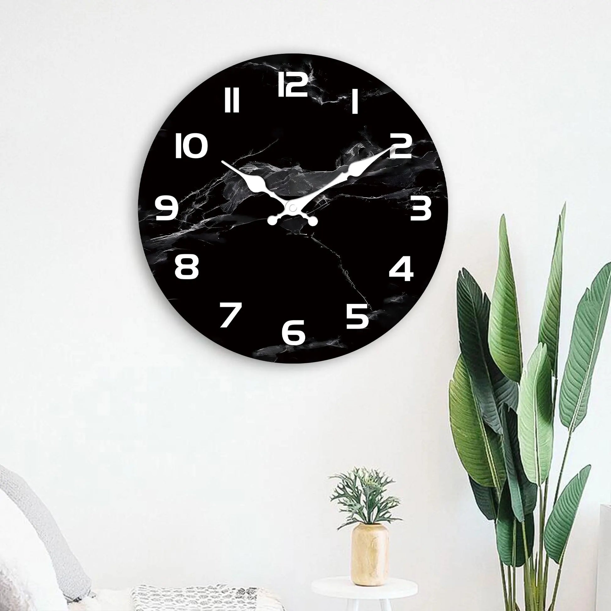 Horloge Murale Marbre Noir  Style Épuré