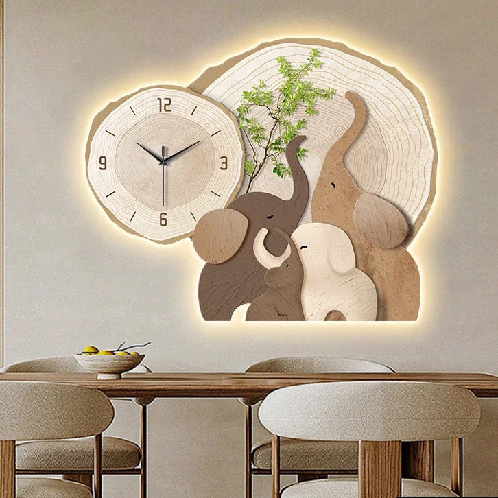 Horloge Murale Silencieuse  Éléphant LED Moderne Multi-Panel