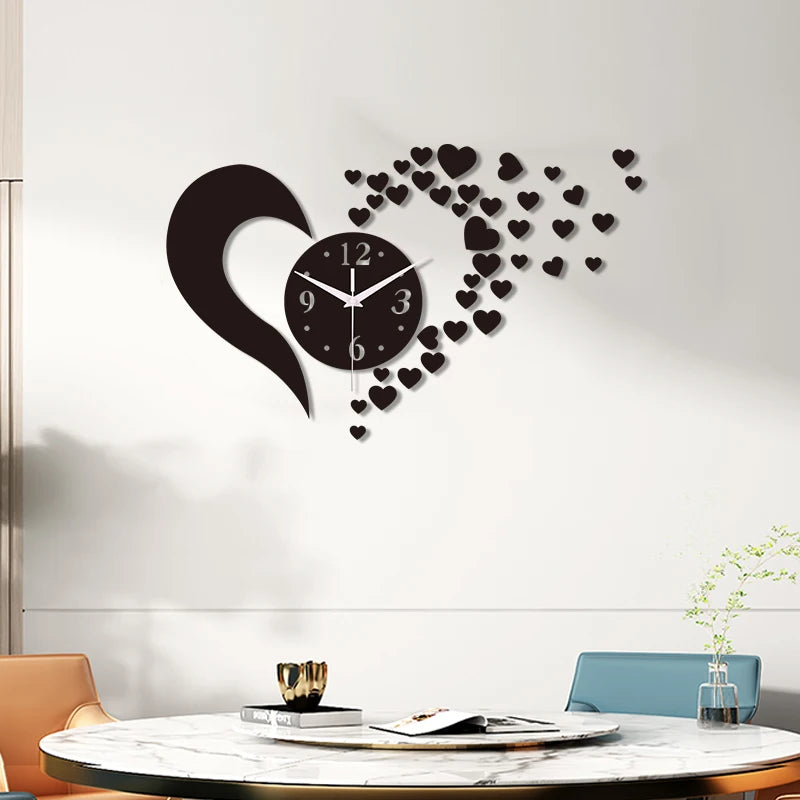 Horloge Coeur  Acrylique Miroir Sans Cadre Design Unique