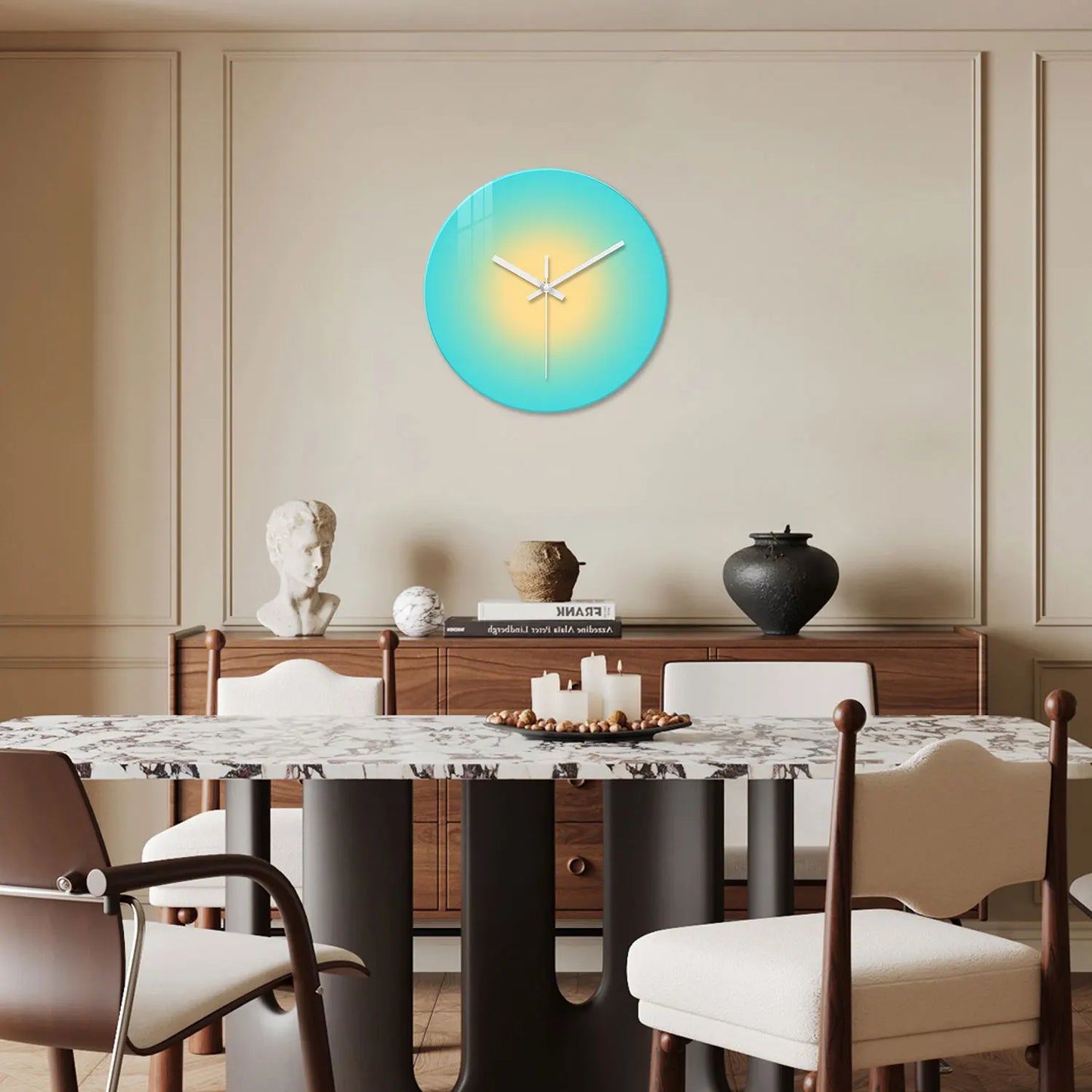 Horloge Murale Design  Dégradé Coloré Bleu Jaune