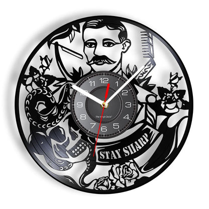 Horloge À Engrenage    Vinyle Design Style Barber Shop