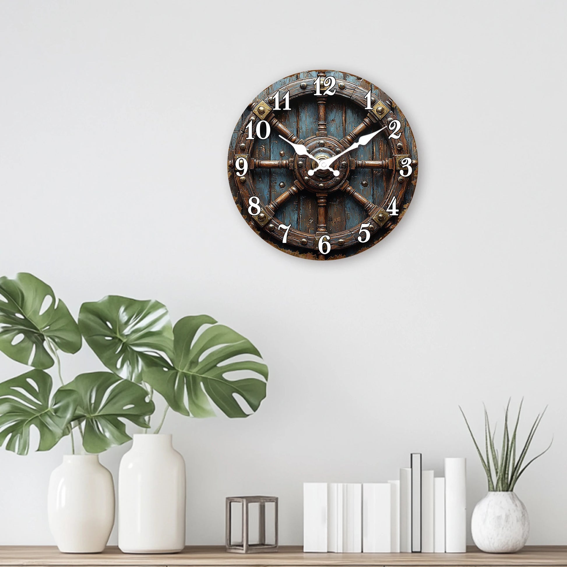 Horloge Murale Vintage  Roue de Navire Déco Nautique