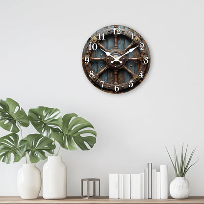 Horloge Murale Vintage  Roue de Navire Déco Nautique