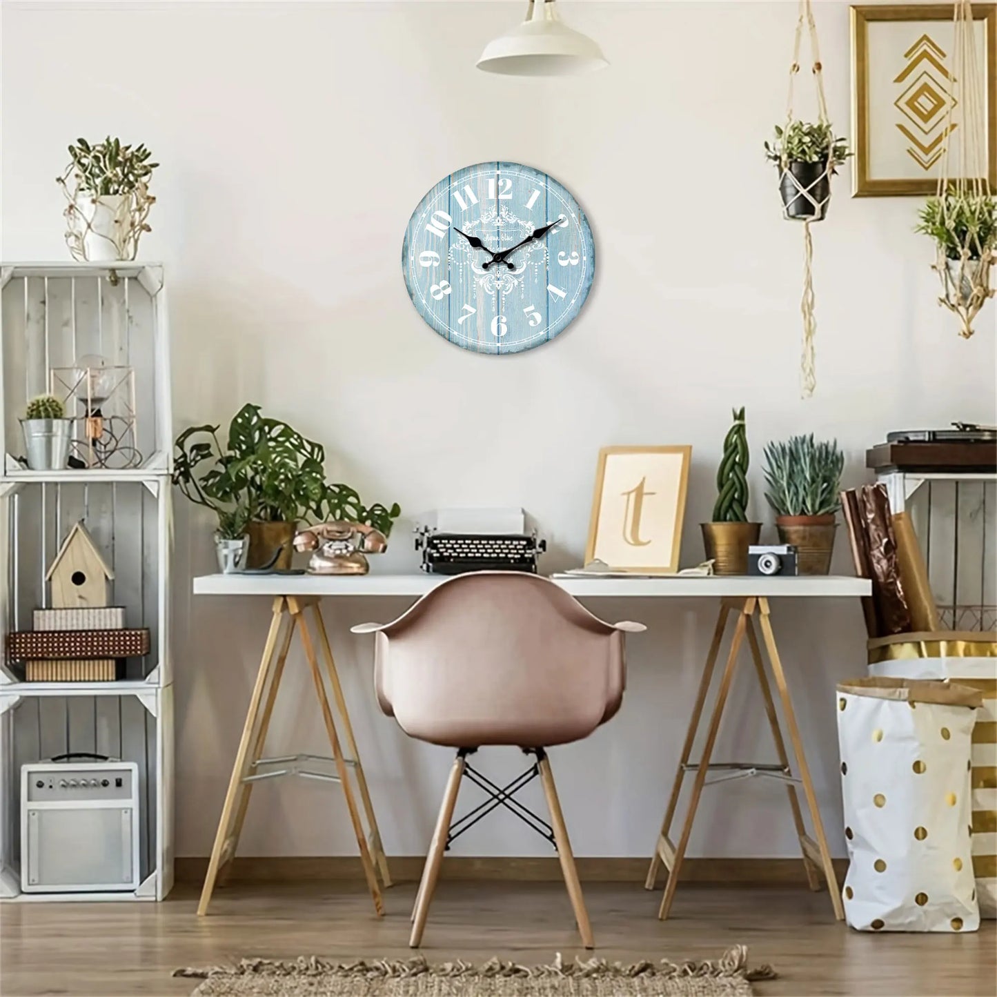 Horloge Murale Vintage Marine – Bois Rétro Bleu