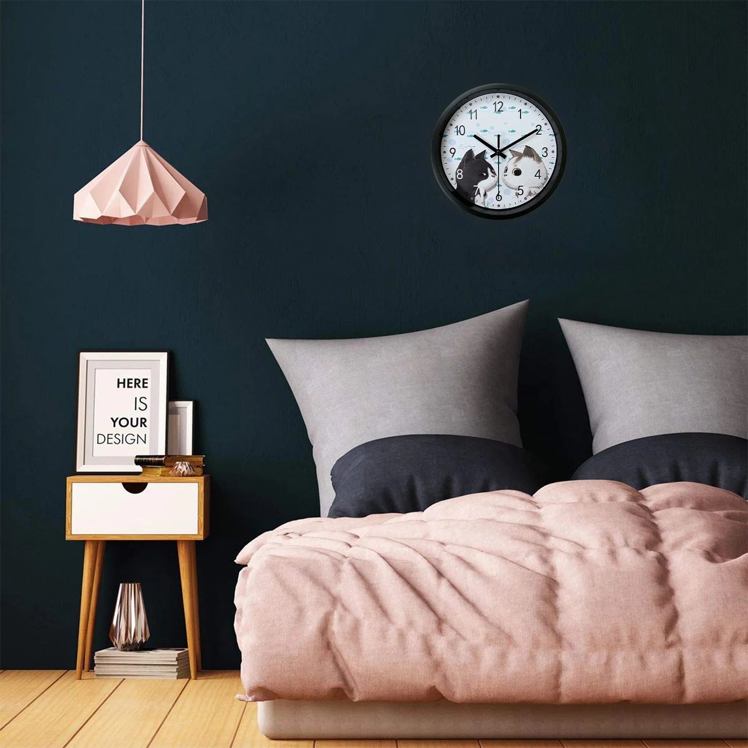 Horloge Enfant Chat Noir et Blanc — vue 2