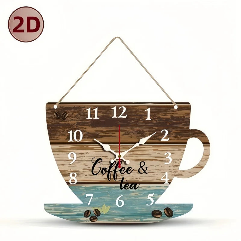 Horloge Murale Silencieuse  Bois Forme Tasse de Café