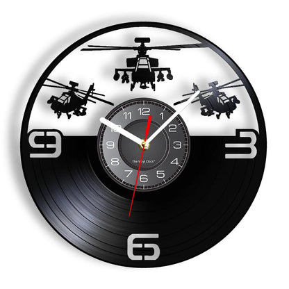 Horloge Murale LED Design  Hélicoptère 3D Vinyle Noir