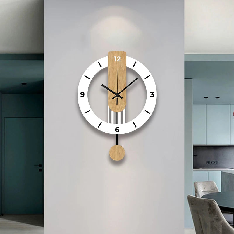 Horloge Murale Silencieuse  Acrylique Bois Blanc à Balancier