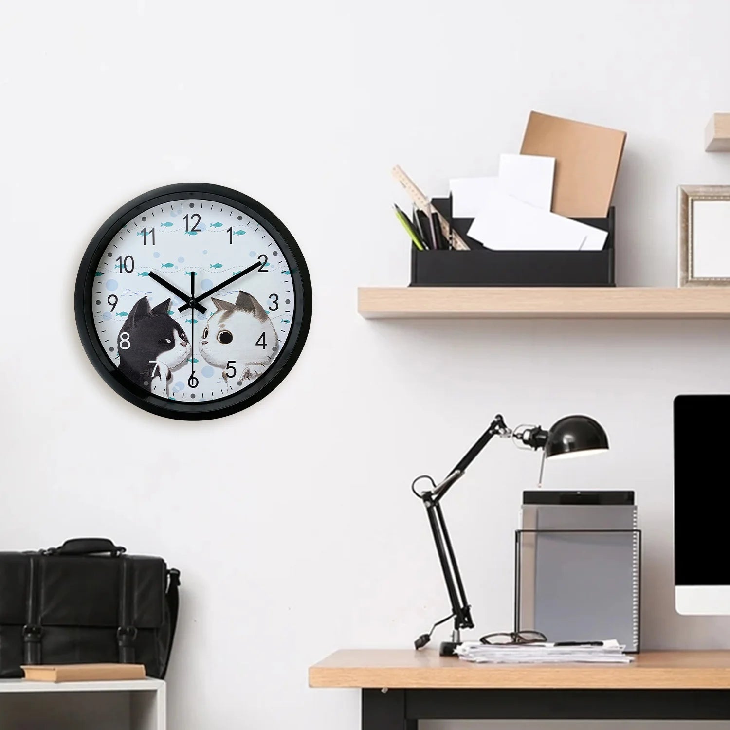 Horloge Enfant Chat Noir et Blanc — vue 3