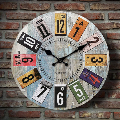 Horloge Murale Scandinave  Bois Bleu Chiffres Colorés