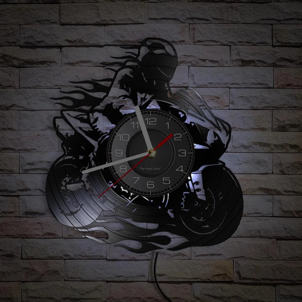 Horloge Murale IndustrielleVinyle Design Moto Extrême Freestyle