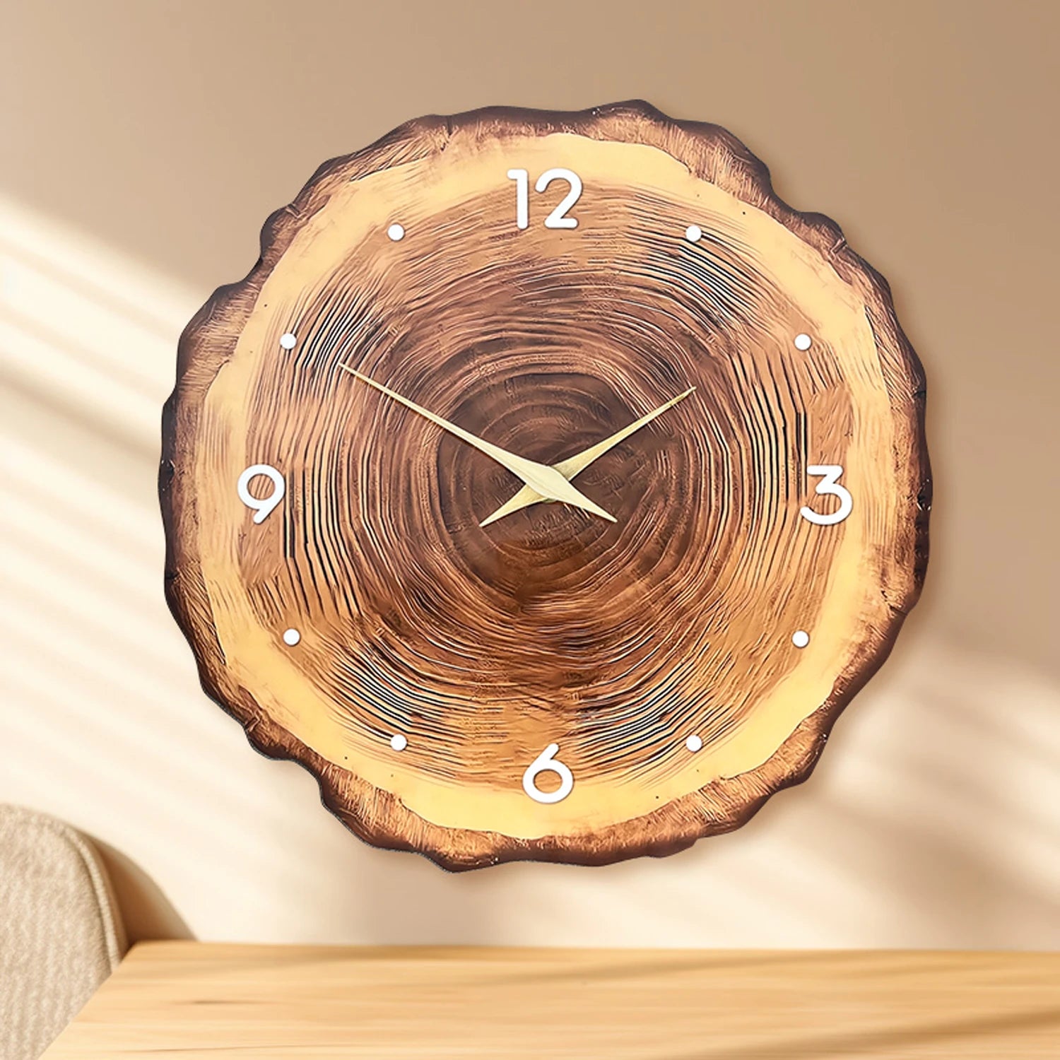 Horloge Murale Bois  Coupe Transversale Naturelle