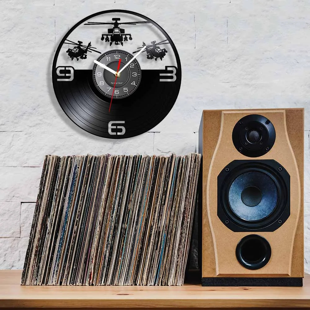 Horloge Murale LED Design  Hélicoptère 3D Vinyle Noir