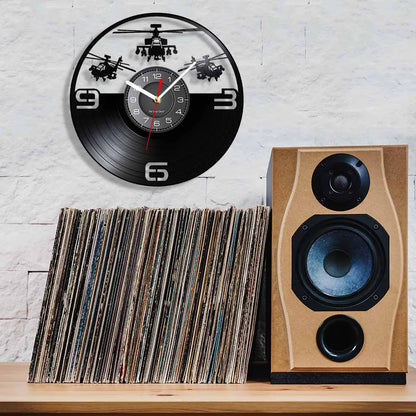 Horloge Murale LED Design  Hélicoptère 3D Vinyle Noir