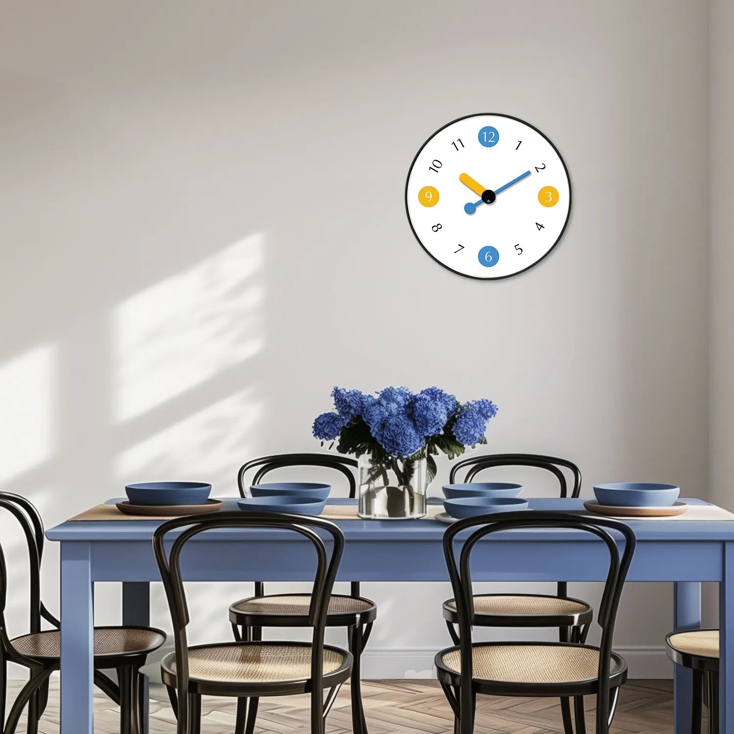 Petite Horloge Murale  Chiffres Jaune et Bleu