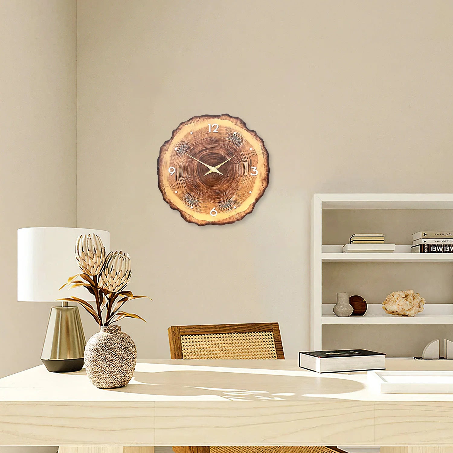 Horloge Murale Bois  Coupe Transversale Naturelle