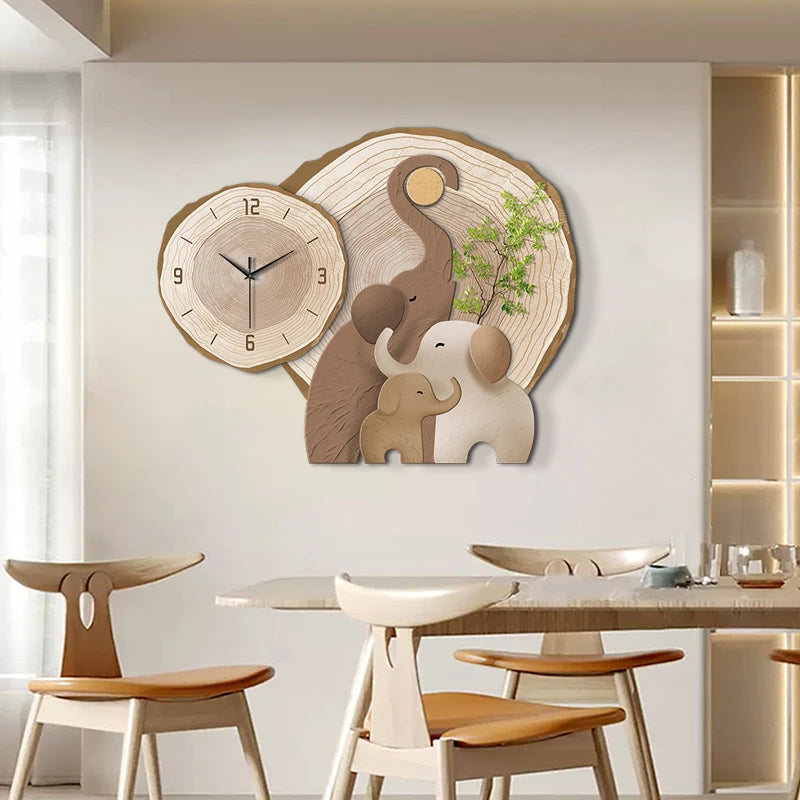 Horloge Murale Silencieuse  Éléphant LED Moderne Multi-Panel