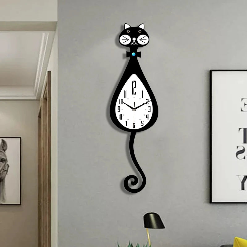 Horloge Chat  Queue Animée Silencieuse Design Intéressant